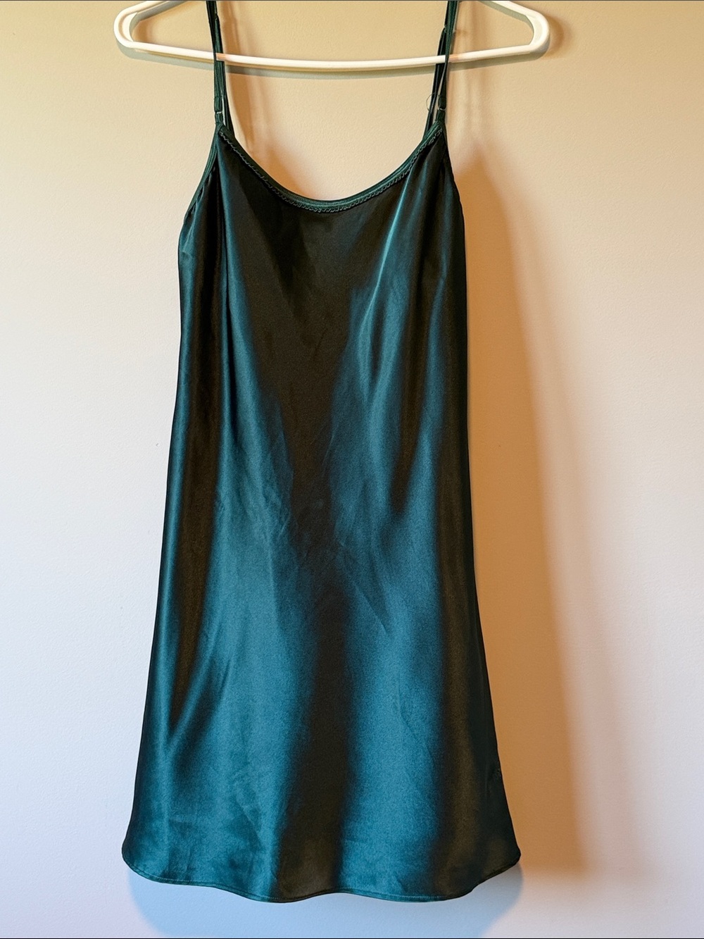 La Senza Dark Emerald Green Satin Slip Dress Chemise Size M